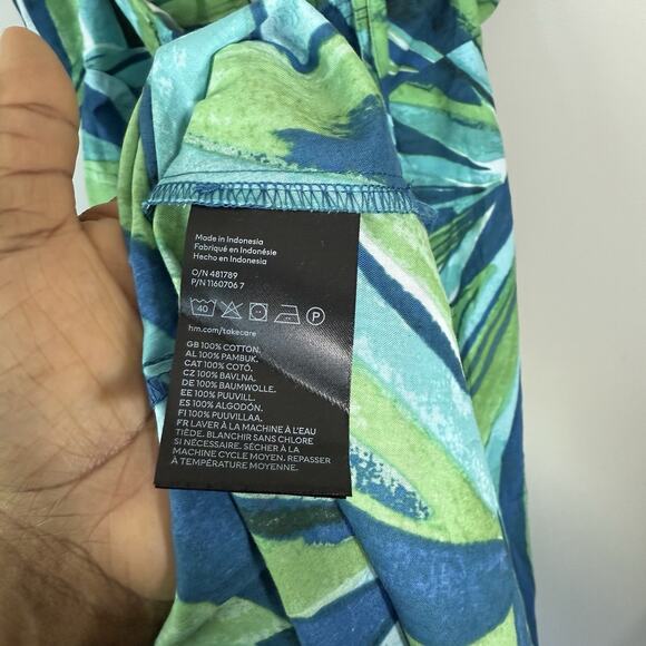 H&M Green Blue Printed Halter V-Neck Midi Dress Size M A-line Spring Summer New - Picture 9 of 9